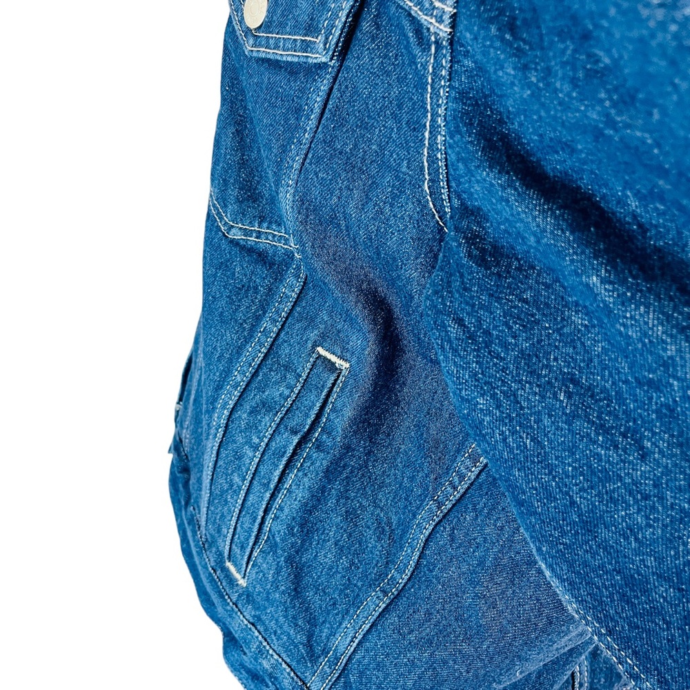 MADEWELL Blue Oversized Trucker Jean Denim Jacket Sherpa Lined Cropped XL NWT - Picture 11 of 15